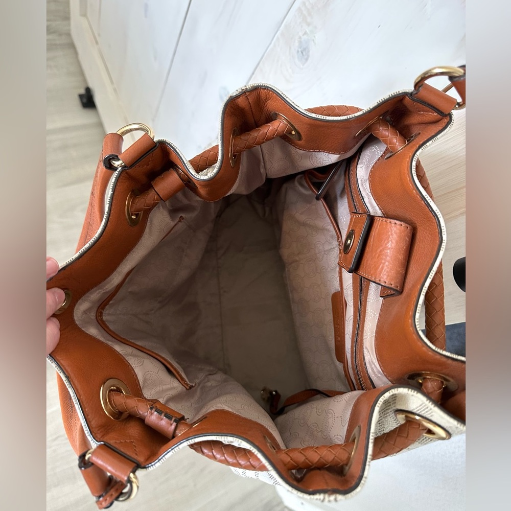Michael Kors Brown & Cream Logo Drawstring Tote - Picture 10 of 13